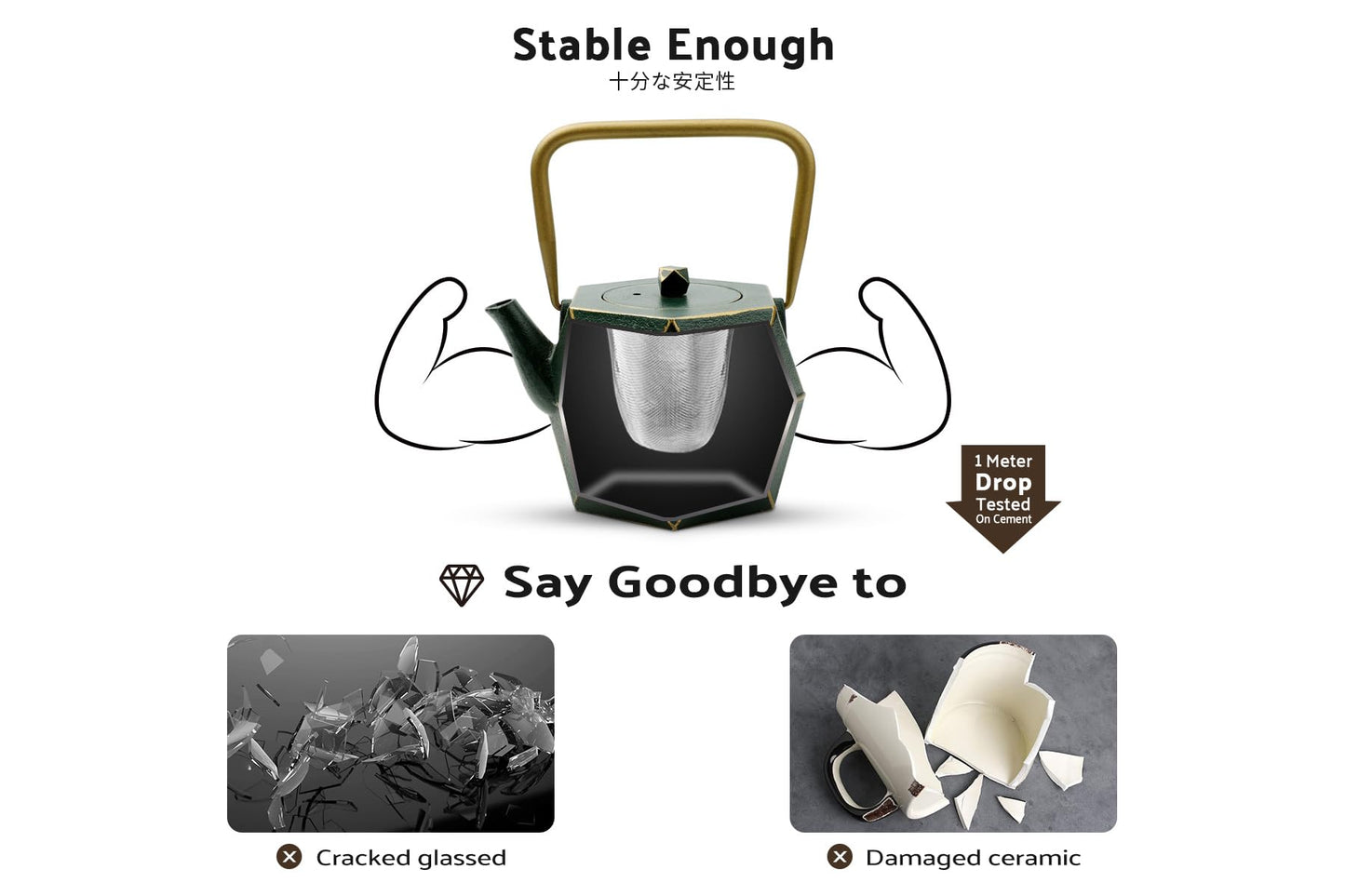 Toptier Cast Iron Teapot, Stovetop Safe Japanese Cast Iron Tea Kettle, Diamond Design Tea Pot with