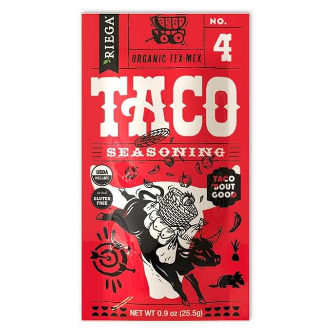 Riega Organic Taco Seasoning, Perfect Tex Mex Spice Mix for Taco Tuesday and Chili 0.9 Ounce (Pack of 8)