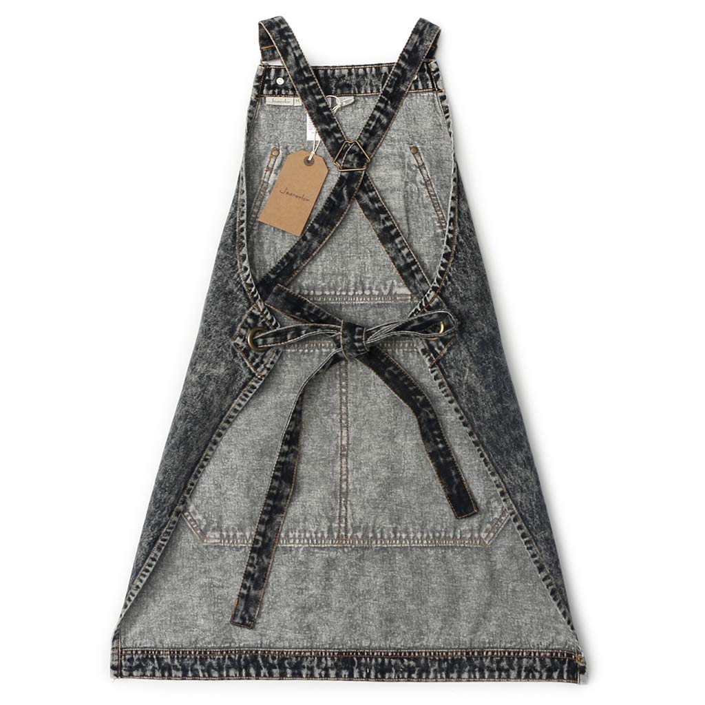 Jeanerlor - Denim Apron with Pockets for Hair Stylist Gardening Craftsmen Barista Women Hairdresser