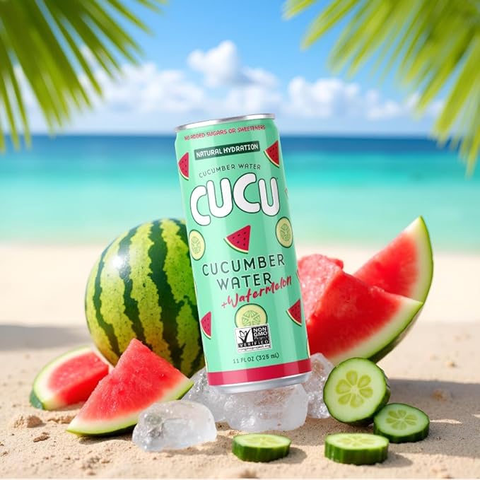 CUCU Cucumber Water + Watermelon Water ??Natural Hydration from Cucumbers with Vitamin C, Electrolytes & Antioxidants ??No Sugar Added, Non-GMO ??12 Pack, 11 fl oz Cans
