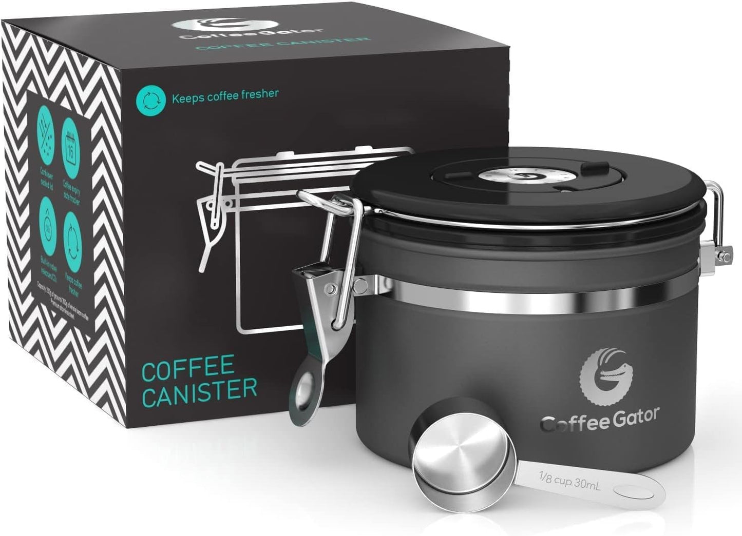 Coffee Gator Coffee Canister, 11oz Airtight Stainless Steel Kitchen Food Storage Container with