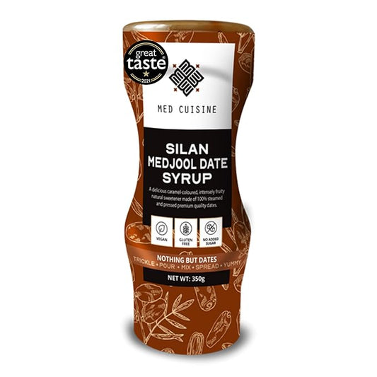 Med Cuisine Silan - 12.35oz - 100% Pure & Natural Dates Syrup (Date Honey) - Vegan, Refined Sugar-Free, Paleo-Friendly, Gluten-Free, Squeeze Bottle (1 Pack)