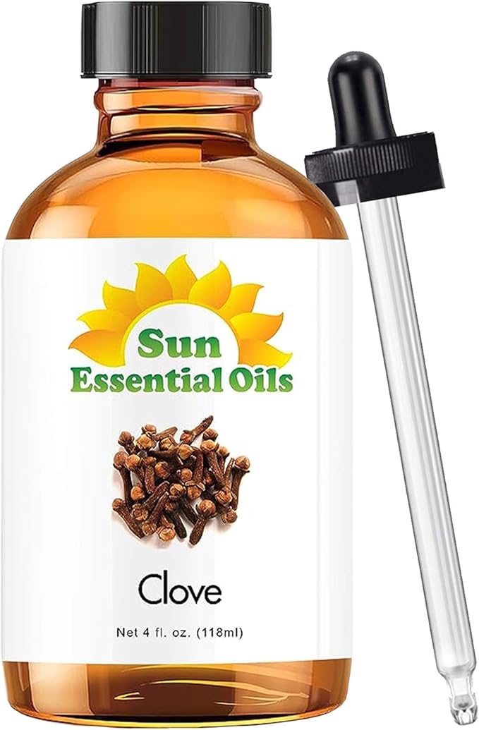 Sun Essential Oils ??4 oz Clove Essential Oil with Dropper for Diffuser, Skin, Aromatherapy Massage, Humidifier, Spicy Scent for Candle, Lotion & Soap Making, Room Fragrance