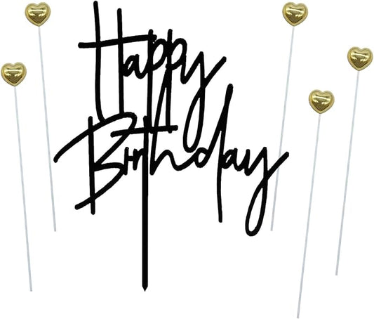 Black Happy Birthday Cake Topper Cake Cupcake Topper Decoration Birthday Cake Decorations Supplies(Black 6)