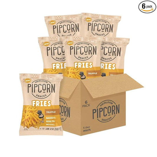 Heirloom Baked Truffle Fries by Pipcorn - 5oz 6pk - Healthy Snacks, Gluten Free Snacks, Non-GMO, Upcycled Heirloom Corn Flour, Vegan, Baked Not Fried Snacks