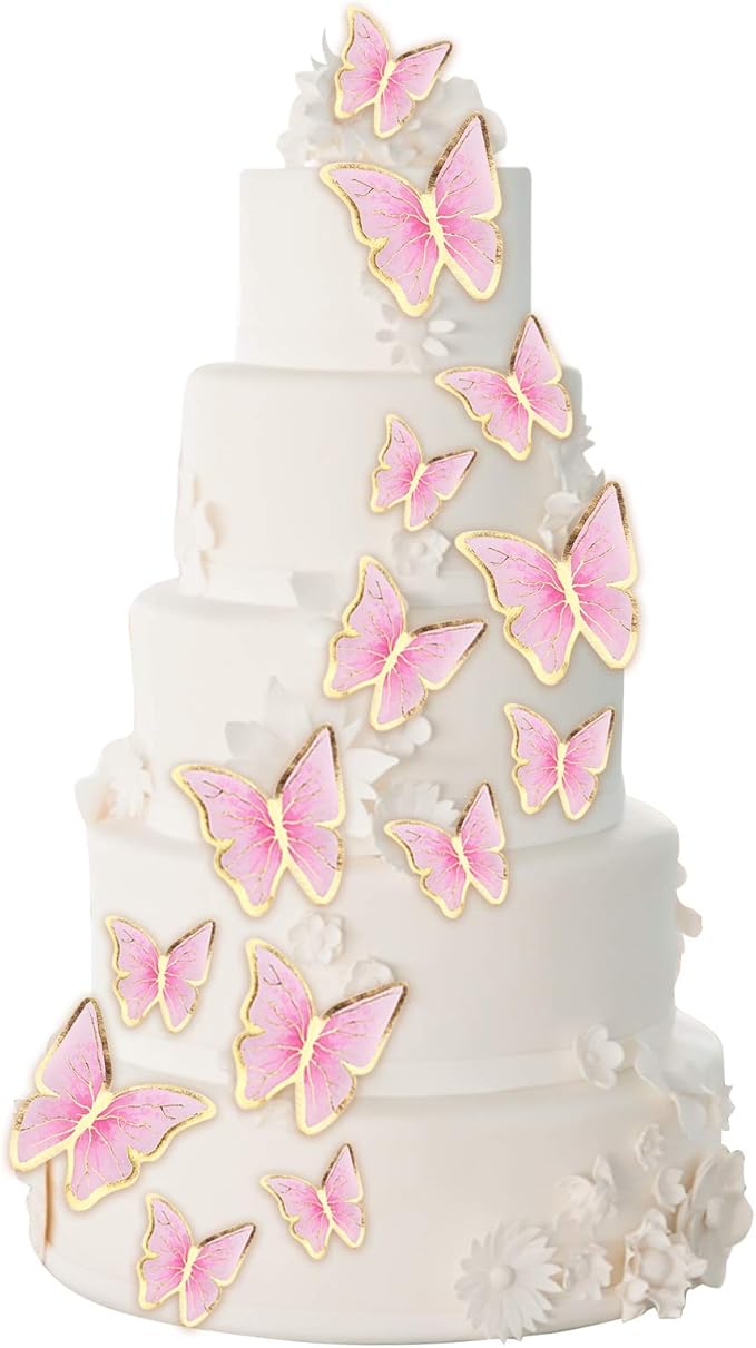 66 Pcs Butterfly Cupcake Toppers Birthday Party Decor,Pink Gold Cake Topper Picks Decor for Girls Women Wedding Birthday Party Baby Shower Party Wall Decoration