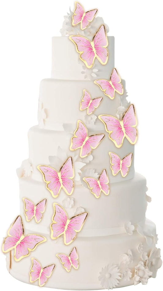 66 Pcs Butterfly Cupcake Toppers Birthday Party Decor,Pink Gold Cake Topper Picks Decor for Girls Women Wedding Birthday Party Baby Shower Party Wall Decoration
