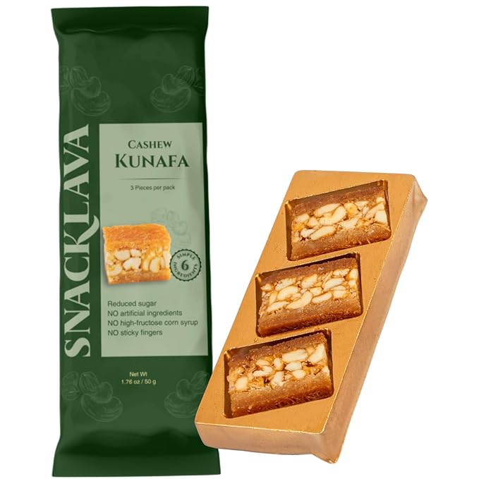 Snacklava Cashew Kunafa Bites - 20 Pack (3 Pieces per Pack) - No Artifical Ingredients, Colors or Preservatives
