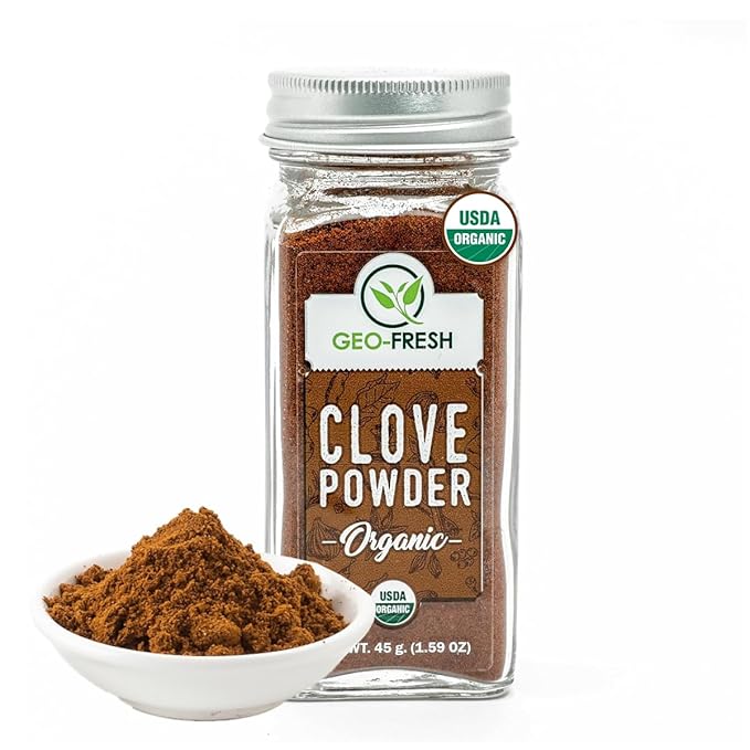 Geo-Fresh Organic Clove Powder ??1.59 oz Glass Jar ??Ground Cloves ??USDA Certified, Non-GMO, Kosher, Gluten-Free ??Premium Organic Cloves Powder for Cooking & Baking