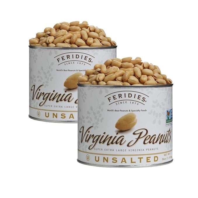 FERIDIES Unsalted Virginia Peanuts Cooked in Pure Peanut Oil, Cholesterol-Free, Ou Kosher, Non-Gmo Certified 36oz Pack of 2