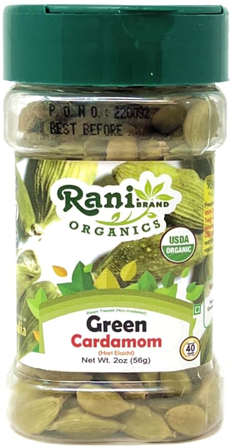 Rani Organic Green Cardamom Pods Spice (Hari Elachi) 2oz (56g) PET Jar ~ All Natural | Vegan | Gluten Friendly | NON-GMO | Indian Origin | USDA Certified Organic