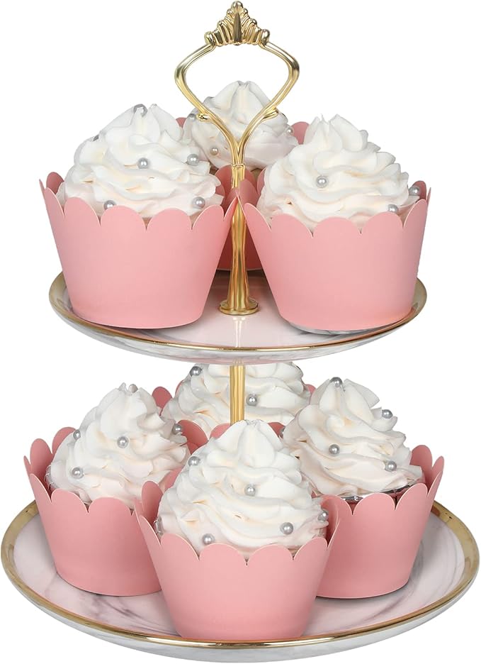KPOSIYA Set of 100 Artistic Bake Cake Cups Filigree Little Vine Lace Laser Cut Cupcake Wrapper Liner Baking Cup Muffin CaseTrays for Wedding Birthday Party Decoration-Best Kitchen Gift (Pink)