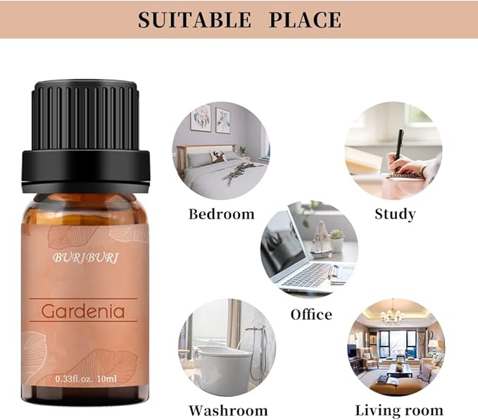 BURIBURI Gardenia Essential Oil, 100% Pure Gardenia Fragrance Oil, Fragrance Oil Essential Oils 10ML for Soap Candle Making