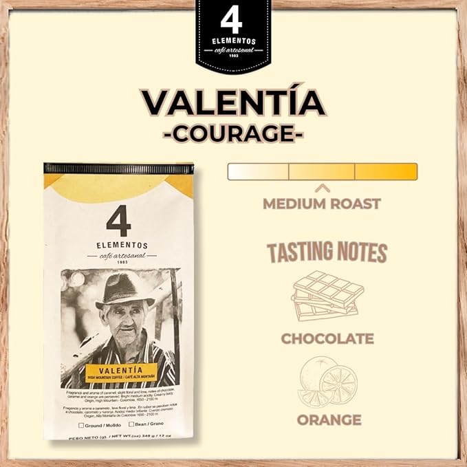 4 Elementos | Whole Bean Specialty Coffee, Medium Roast, 100% Arabica from Colombia, Chocolate, Caramel & Orange Notes, 12oz (Pack of 2)