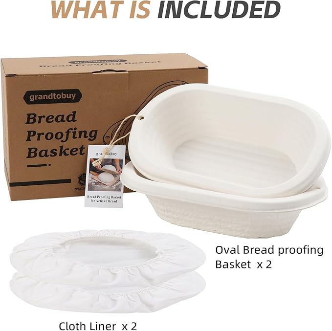 2x 11inch Oval Pulp Bread Proofing Basket Sourdough Banneton Brotform with Linen Liner Cloth Cover Baking Supply For Professional and Homemade Artisan Bread