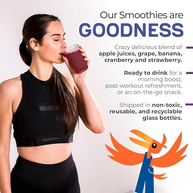 Odwalla Berries Smoothie - Fruit Smoothie Mix Ready to Drink - Juice Blend, No Added Sugar, No Preservatives - 13.9 oz Glass Bottles (12 Pack)