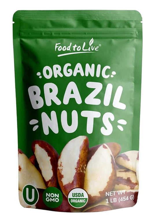 Food to Live - Organic Brazil Nuts, 1 Pound Non-GMO, Raw, Whole, No Shell, Unsalted, Kosher, Vegan, Keto, Paleo Friendly, Bulk, Trail Mix Snack, Good Source of Selenium.