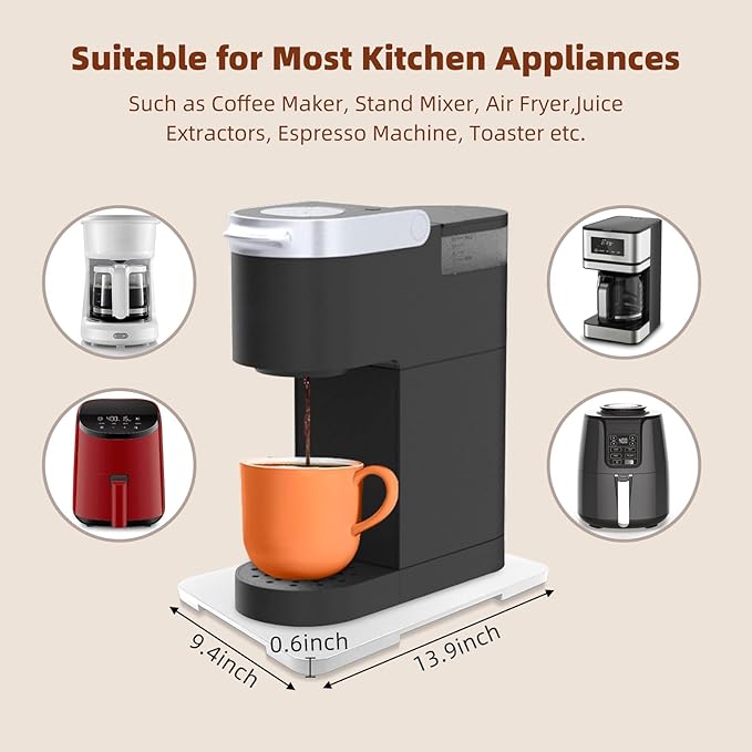 360째 Rolling Tray Bamboo Appliance Slider, Appliance Sliders for Kitchen Appliances Sliding Tray for Coffee Maker Appliances Mat Easily from Under The Cabinet White(13.9"횞9.4")