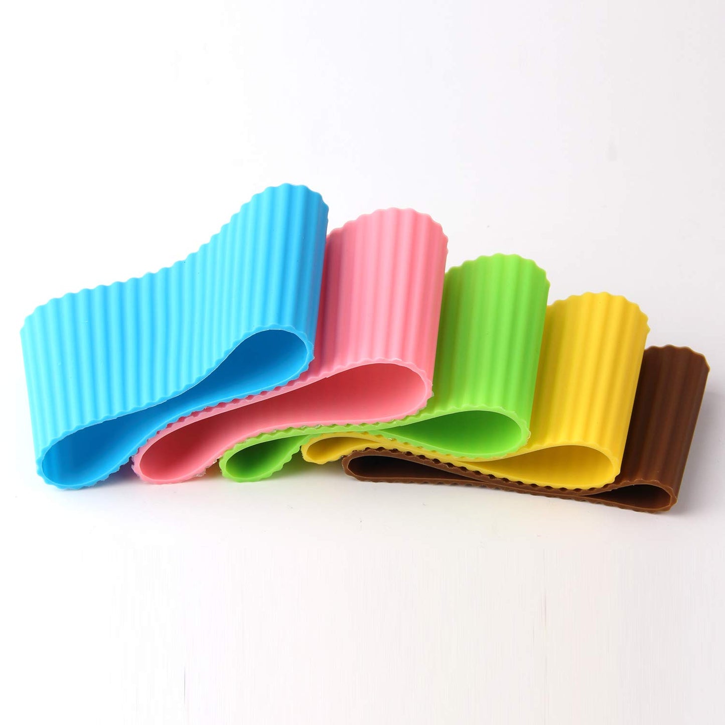 5pcs Assorted Colors Heat-resistant Silicone Nonslip Coffee Cup Sleeve,Resistant Reusable Glass
