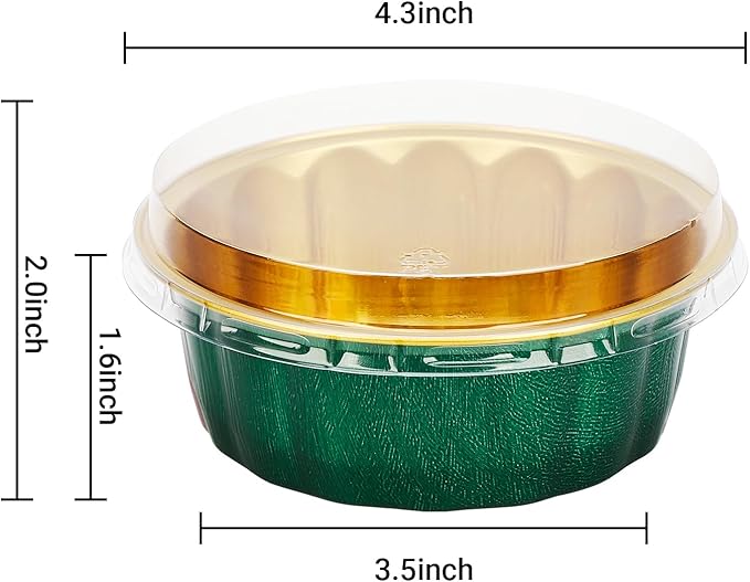 Beasea Aluminum Disposable Ramekins with Lids, 8oz 100 Pack Jade Green, Aluminum Foil Cups for Baking, Wedding, Everyday Use
