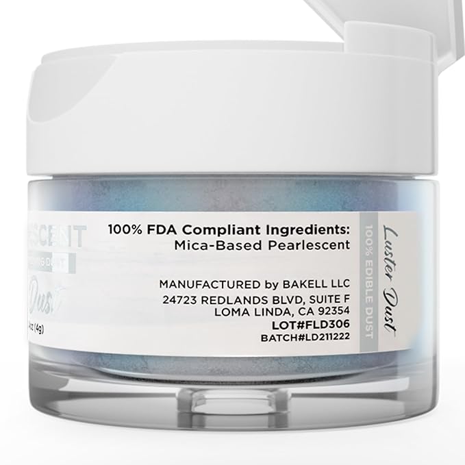 Luster Dust - Blue Iridescent (4g 1x Jar) | Edible Vegan Dust & Paint for Cake Decorating, Ice Cream, Desserts, Cocktails and Beverages by Bakell