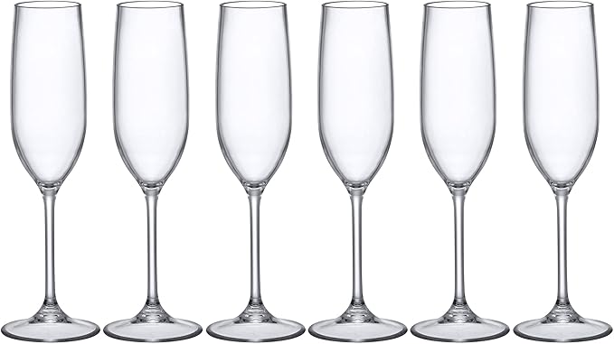 Amazing Abby - Crystal - 8-Ounce Unbreakable Tritan Champagne Flutes (Set of 6), Plastic Wine Glasses, Reusable, BPA-Free, Dishwasher-Safe, Perfect for Poolside, Outdoors, Camping, and More