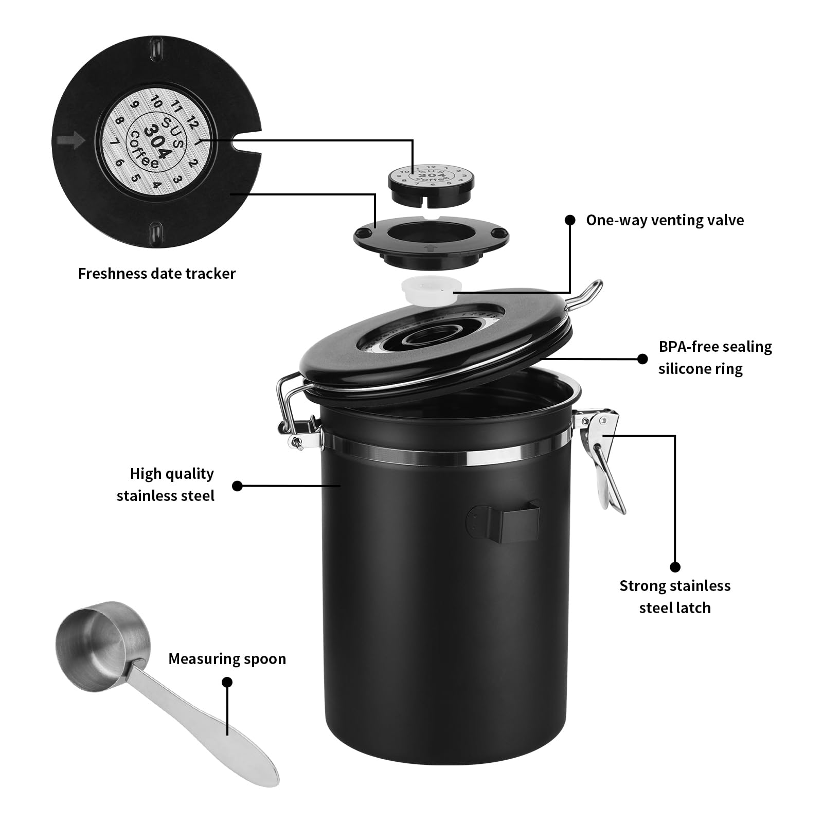 Ohtomber 22oz Stainless Steel Airtight Coffee Canister with Date Tracker