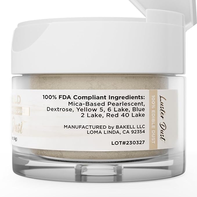 Luster Dust - Pale Gold (4g 1x Jar) | Edible Vegan Dust & Paint for Cake Decorating, Ice Cream, Desserts, Cocktails and Beverages by Bakell