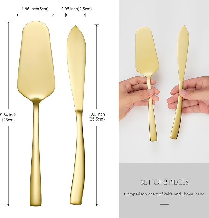 AW BRIDAL Gold Wedding Cake Knife and Server Set, Cake Cutting Set Pie Pastry Servers for Parties Events Bridal Shower Anniversary Engagement Gifts