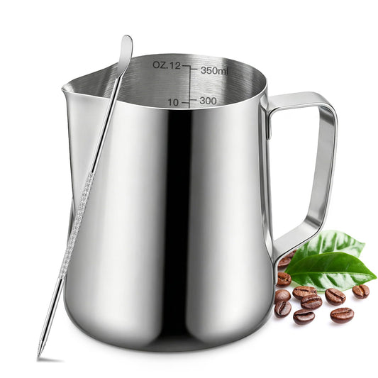 Milk Frothing Pitcher, 350ml/12oz Milk Frother Cup Stainless Steel Jug Steaming Pitcher, Milk