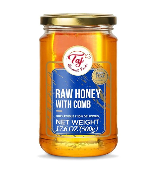 TAJ All Natural Raw Turkish Honeycomb with Honey | 100% Pure | 500g