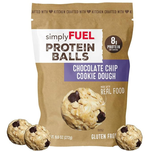 simplyFUEL Whole Food Protein Balls with Probiotics - Chocolate Chip Cookie Dough Snacks - 8g Protein Snack - Gluten Free Energy Balls
