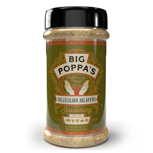 Big Poppa’s Jallelujah Spicy Jalapeño Seasoning – Bold Jalapeño Spice Blend for Steak, Chicken Veggies & More – Flavor-Packed, Gluten Free Seasoning for Grilling, Roasting & Backyard BBQ (14.2 Oz)