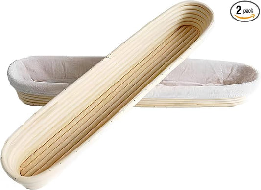 I-LAN 2 Pack 21.7" Baguette Banneton Proofing Basket with Liner-Oval Rattan Sourdough Proofing Basket with Cloth Lines-Baguette Banneton Bread Baking Baskets for Home Bake 21.7"X4.5"X3"