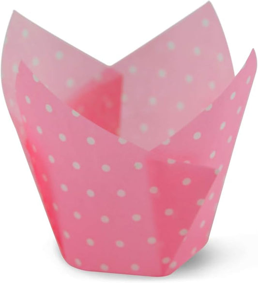 SimpleGood Polka Dot Pink Tulip Baking Cups Cupcake Liners Muffin Liners Greaseproof Paper 100