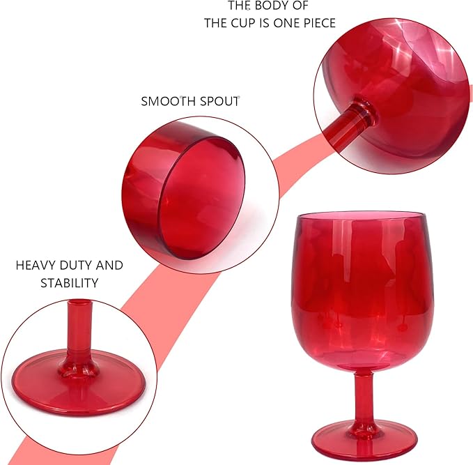 Yalin Set of 6 Unbreakable 12 oz Acrylic Plastic Wine and Water Tumbler Stackable Goblets. (Red, 12 oz)