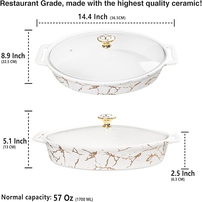 12" x 8" Ceramic Casserole Baking Dish With Glass Cover, Lasagna Pan Deep for Oven, 1.7 Quarts Baking Pan with Handles, Oven Safe & Durable Bakeware for Home Decor