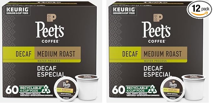 Peet's Coffee, Medium Roast Decaf Keurig K-Cup Pods - Decaf Especial 120 Count (12 Boxes of 10 K-Cup Pods)