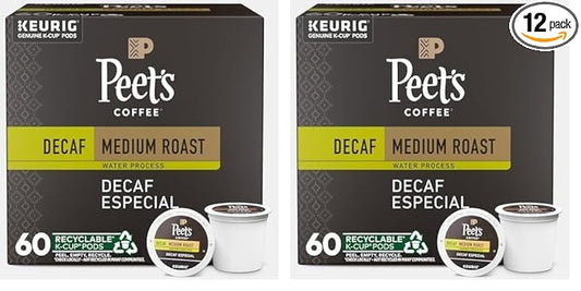 Peet's Coffee, Medium Roast Decaf Keurig K-Cup Pods - Decaf Especial 120 Count (12 Boxes of 10 K-Cup Pods)