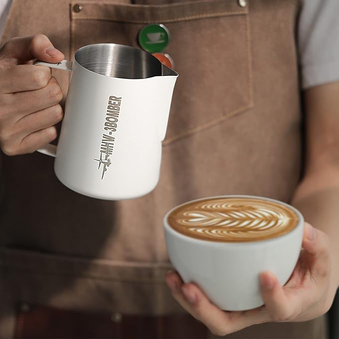 MHW-3BOMBER Milk Frothing Pitcher, 20oz/600ml Milk Frother Cup for Barista, SUS304 Stainless Steel Espresso Steaming Pitchers for Latte Art/Cappuccino/Coffee/Milk, P3013W-OS