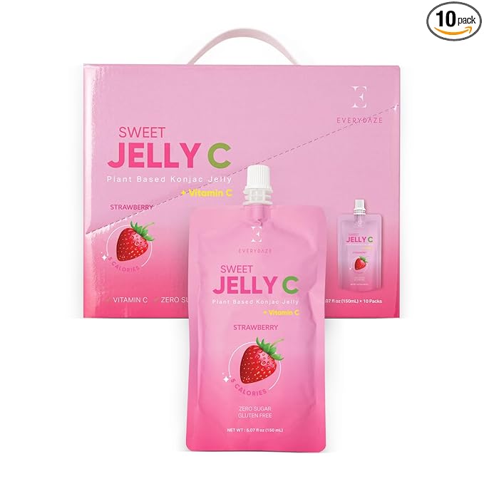 EVERYDAZE Sweet Jelly C Konjac Jelly | Vegan, Gluten Free, Sugar Free, Low Calorie | Healthy Drinkable Fruit Snack | 10 Pack Box Food Drink Pouch (Strawberry)