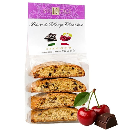 Stildolce Semi-Soft Chocolate and Cherry Italian Biscotti Cookies| Made in Tuscany, Italy| Classic Gourmet Biscuits No Preservatives 8.8 Oz