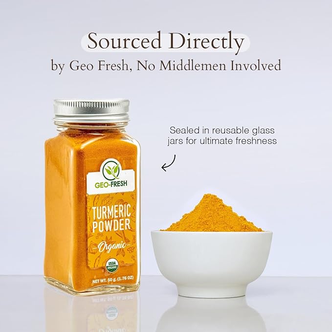 Geo-Fresh Organic Turmeric Powder, 1.76 oz ??Turmeric Powder Organic for Cooking ??USDA Certified, Non-GMO, Kosher, Gluten-Free ??Ground Turmeric Root with Curcumin
