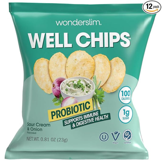 WonderSlim Potato Well Chips, Sour Cream & Onion, With Probiotics & Immune Support, Vegan, Gluten Free (12ct)