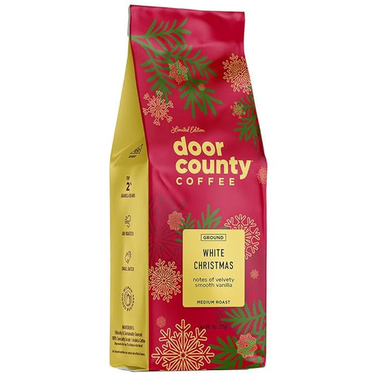 Door County Coffee White Christmas Flavored Coffee Ground - 8oz Bag - Holiday Seasonal - Medium Roast - 100% Specialty Arabica - Vanilla Ice Cream Flavor