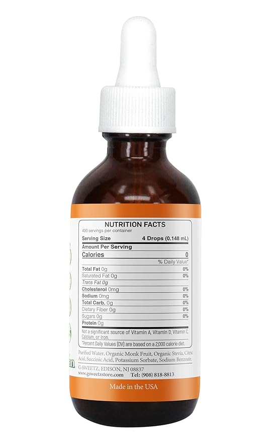Monk Fruit & Stevia Liquid Sweetener Drops - Natural Sweeteners & Sugar Alternatives - Delicious Blend with No Bitter Aftertaste - Concentrated Sweetener Liquid Drops Extract ??4 FL OZ Glass Bottle (800 Servings)