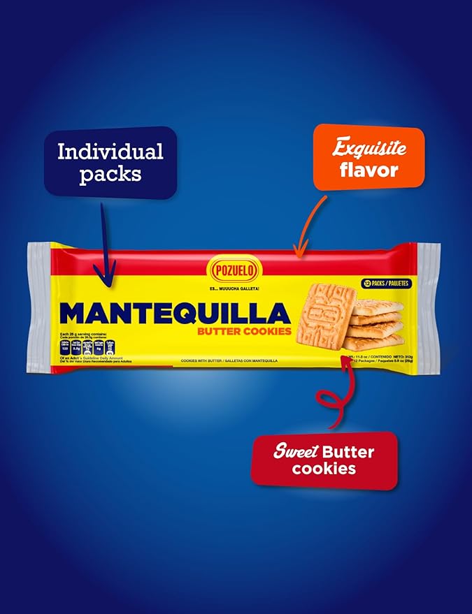 Pozuelo Mantequilla Butter Cookies | Made with Real Butter | Great with Coffee | 11.0 OZ (Pack of 3)