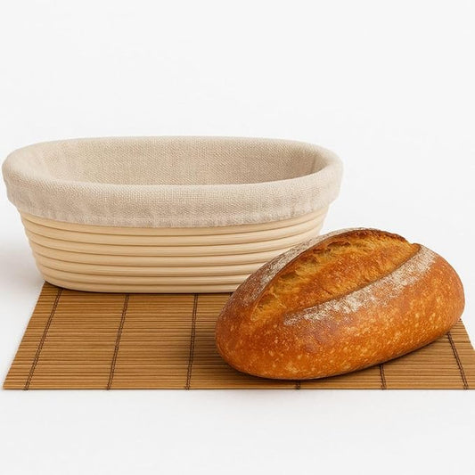 Banneton Bread Proofing Basket 10" Oval | Sourdough Proofing Basket with Linen Liner | Oval Banneton Bread Basket for Sourdough Baking Supplies | Non-Stick Bread Proofing Bowl for Perfect Loaves