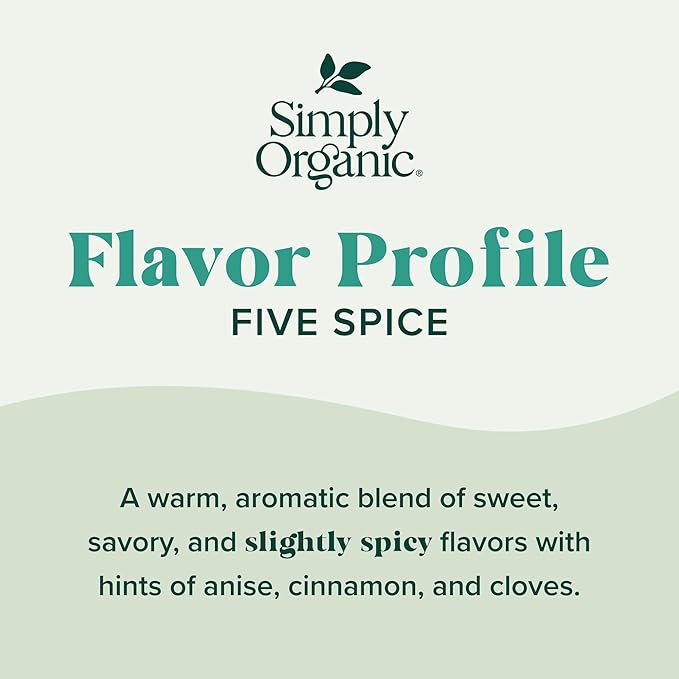 Simply Organic Five Spice Powder, 2.01 Ounce, Cinnamon, Fennel Seed, Cloves, Star Anise & White Pepper, Non GMO, Kosher