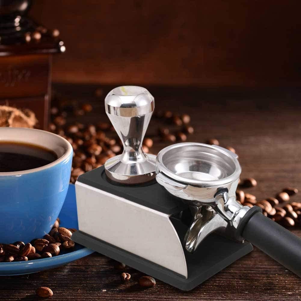 Yosoo Stainless Steel Coffee Tamper Stand, Coffee Powder Maker Rack Silicone Tamping Mat, Coffee